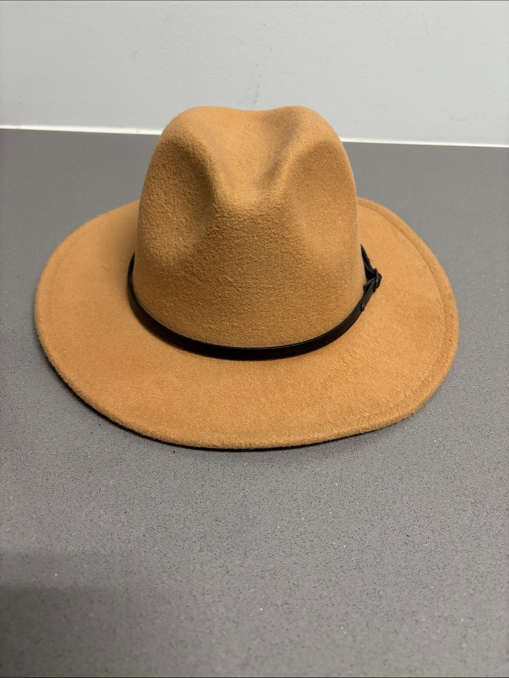 Tan Felt Wide-Brim Fedora with Black Band